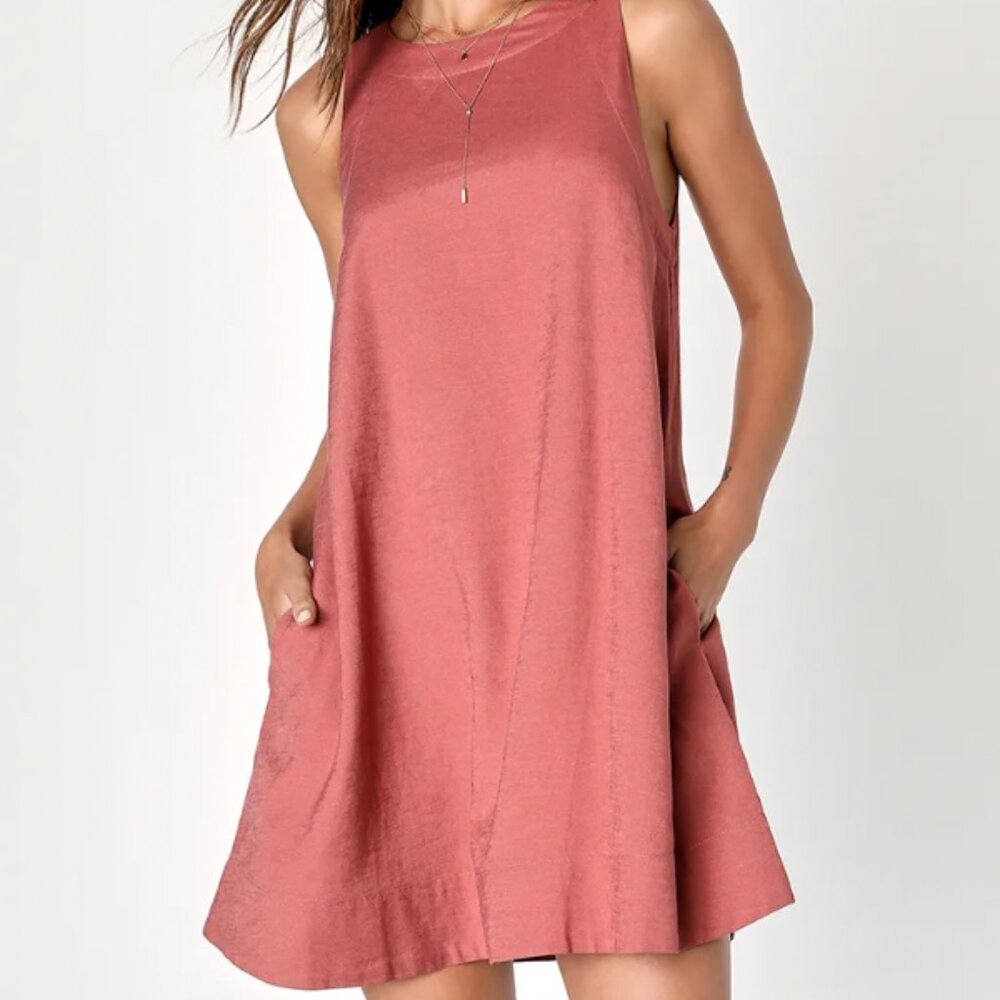 NWT Lulus Sz L Mauve Linen Dress with Pockets